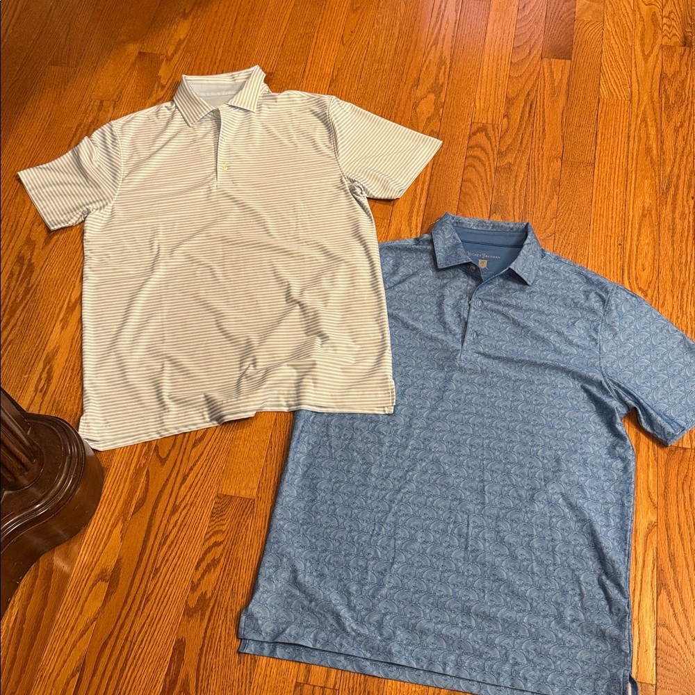 2 Hickey Freeman Blue Patterned Polo Shirts